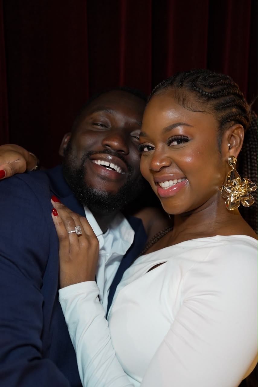 Harrison and Otobong celebrating their engagement